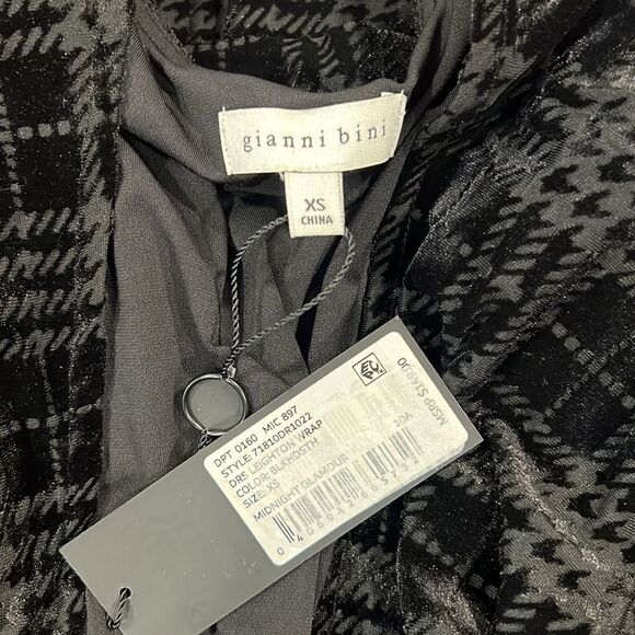 GIANNI BINI Leighton Wrap Dress In Black Houndstooth Size XS - Picture 8 of 8